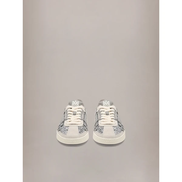 Amiri Glitter Pacific Bones Sneakers in Silver Grey, view 3 | Sneakers | Coveti