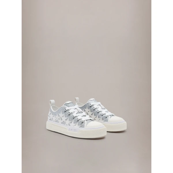 Amiri Glitter Stars Court Low Sneakers in Silver, view 2 | Sneakers | Coveti