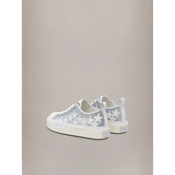 Amiri Glitter Stars Court Low Sneakers in Silver, view 4 | Sneakers | Coveti