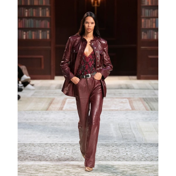 Amiri Leather Officer Jacket in Brick, view 2 | Leather Jackets | Coveti