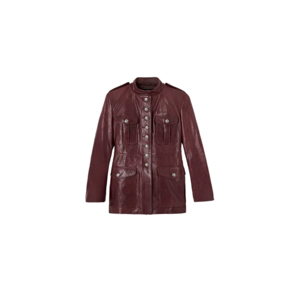 Leather Officer Jacket in Brick