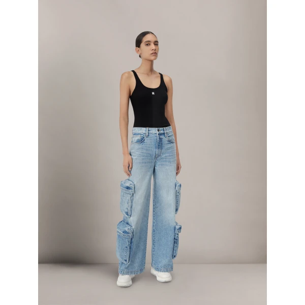 Amiri MA Embroidered Ribbed Tank in Black, view 2 | Sleeveless | Coveti