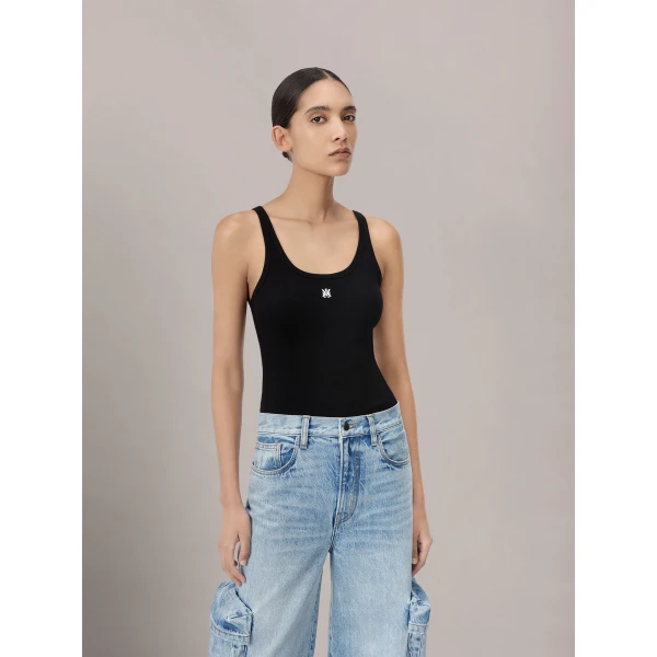 Amiri MA Embroidered Ribbed Tank in Black, view 3 | Sleeveless | Coveti