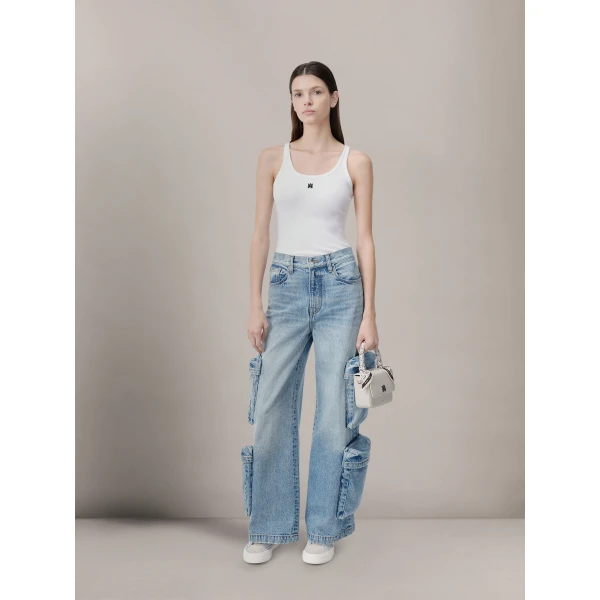 Amiri MA Embroidered Ribbed Tank in White, view 2 | Sleeveless | Coveti