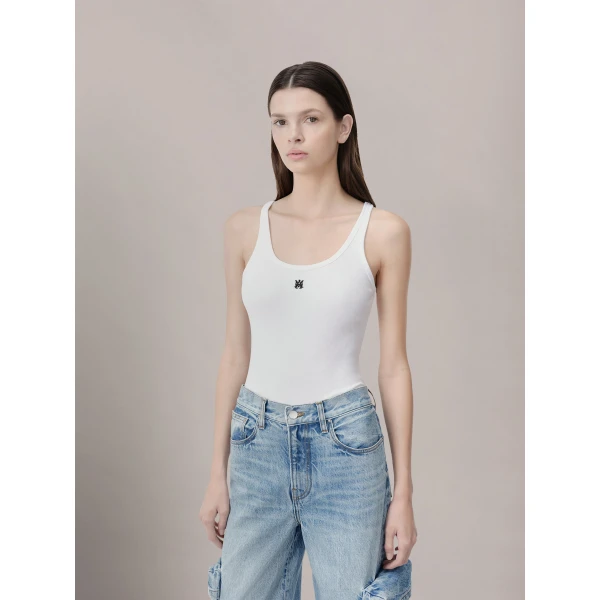 Amiri MA Embroidered Ribbed Tank in White, view 3 | Sleeveless | Coveti