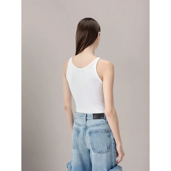 Amiri MA Embroidered Ribbed Tank in White, view 5 | Sleeveless | Coveti
