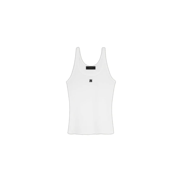 MA Embroidered Ribbed Tank in White
