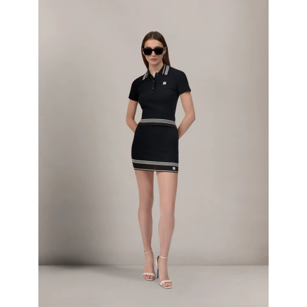 Amiri MA Stripe Mini Skirt in Black, view 2 | Mini Skirts | Coveti
