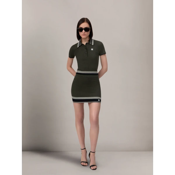 Amiri MA Stripe Mini Skirt in Dark Sage, view 2 | Mini Skirts | Coveti