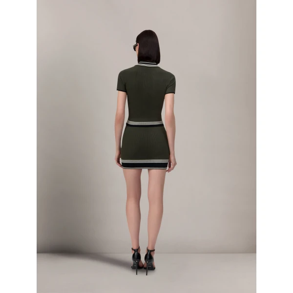 Amiri MA Stripe Mini Skirt in Dark Sage, view 3 | Mini Skirts | Coveti