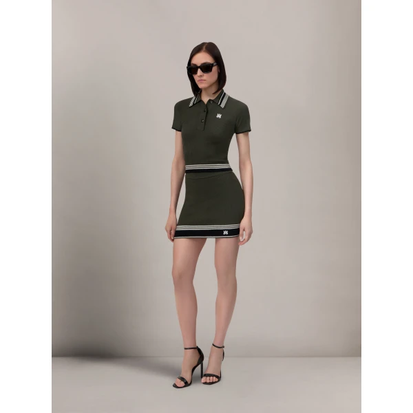 Amiri MA Stripe Mini Skirt in Dark Sage, view 4 | Mini Skirts | Coveti