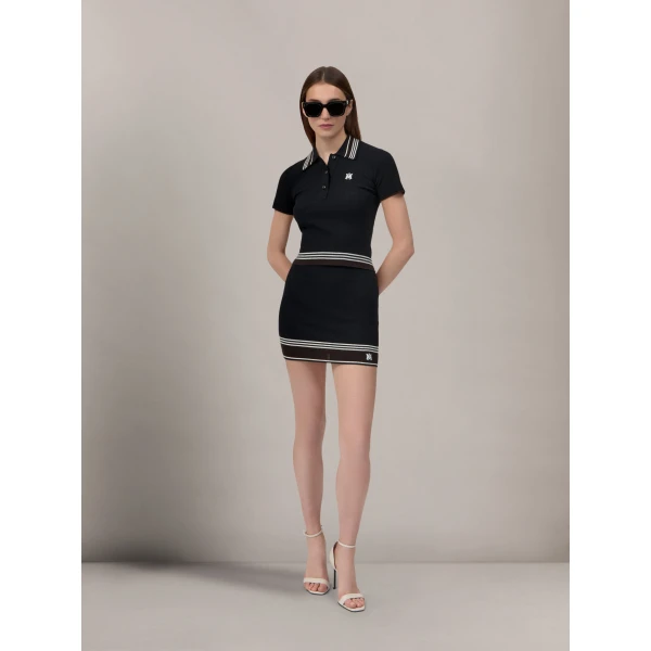 Amiri MA Stripe Polo in Black, view 2 | Tops | Coveti
