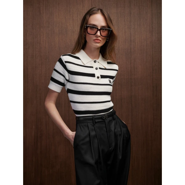 Amiri MA Striped Polo in Black Alabaster, view 4 | Tops | Coveti