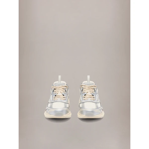 Amiri Metallic M-Tech Sneakers in White Silver, view 3 | Sneakers | Coveti