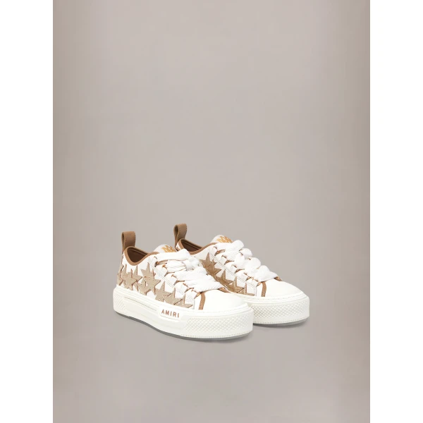 Amiri Metallic Stars Court Low Sneakers in Dark Brown, view 2 | Sneakers | Coveti