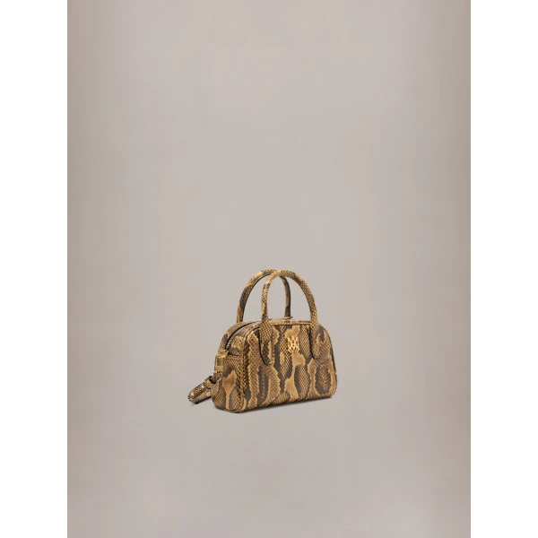 Amiri Python Embossed Micro MA Bowling Bag in Brown, view 3 | Mini Bags | Coveti