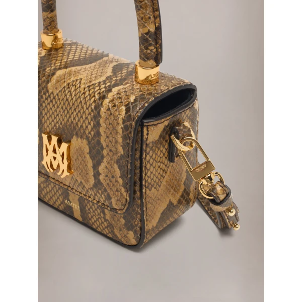Amiri Python Embossed Nano MA Bag in Brown, view 4 | Mini Bags | Coveti