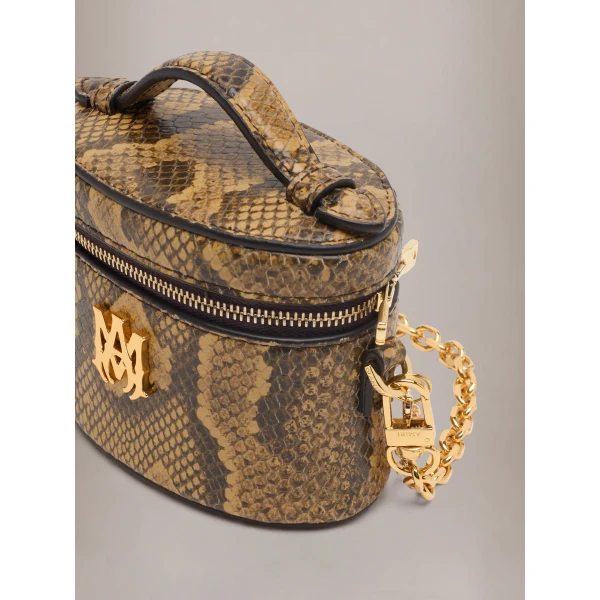 Amiri Python Embossed Nano Vanity Bag in Brown, view 4 | Mini Bags | Coveti