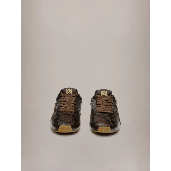 Amiri Python Embossed Pacific Flat Sneakers in Brown, view 3 | Sneakers | Coveti
