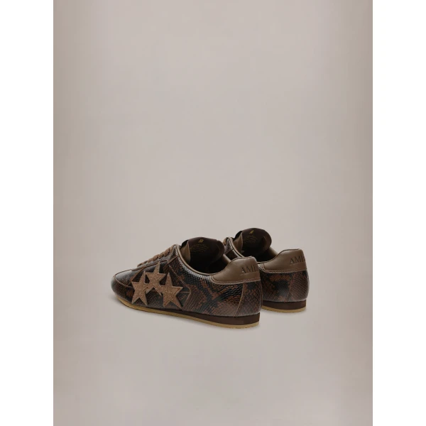 Amiri Python Embossed Pacific Flat Sneakers in Brown, view 4 | Sneakers | Coveti