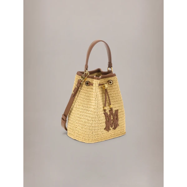 Amiri Raffia Micro MA Bucket Bag in Natural, view 3 | Bucket Bags | Coveti