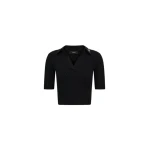 Amiri Script Rib Knit Short Sleeve Polo in Black | Tops | Coveti
