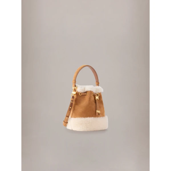 Amiri Shearling Micro MA Bucket Bag in Sand, view 3 | Bucket Bags | Coveti