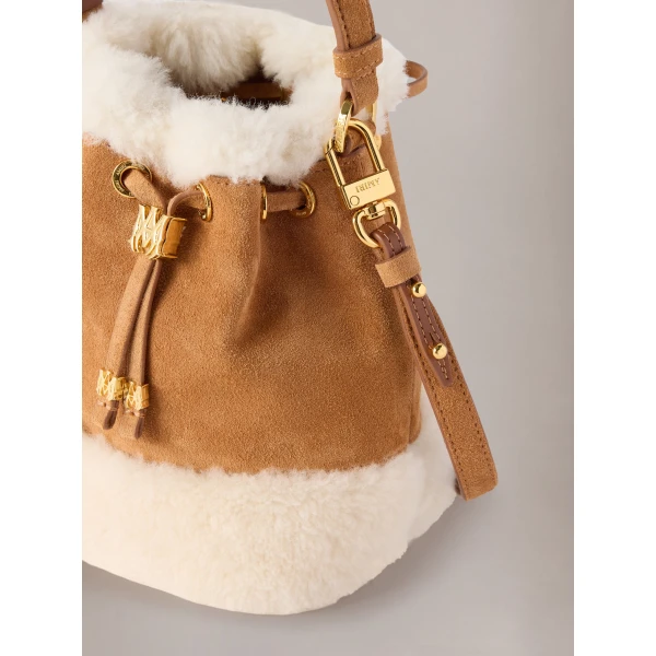 Amiri Shearling Micro MA Bucket Bag in Sand, view 4 | Bucket Bags | Coveti