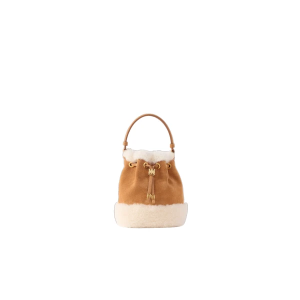Amiri Shearling Micro MA Bucket Bag in Sand | Bucket Bags | Coveti