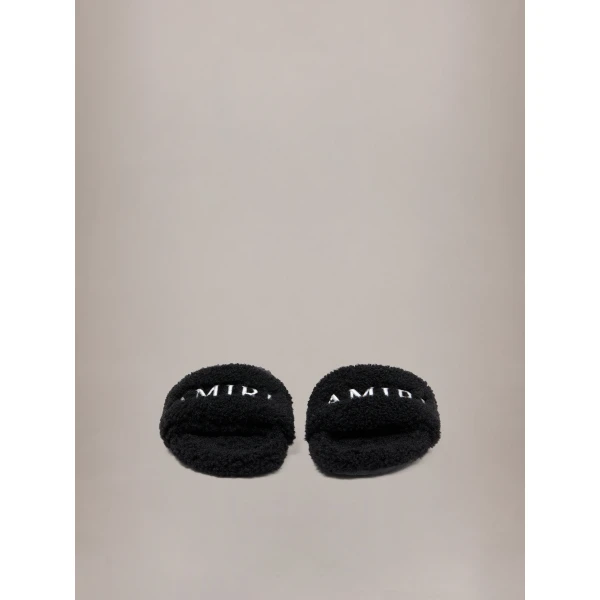 Amiri Shearling Slide in Black, view 3 | Flip Flops & Slides | Coveti