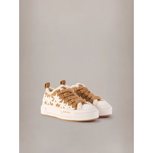 Amiri Shearling Stars Court Low Sneakers in Tan, view 2 | Sneakers | Coveti