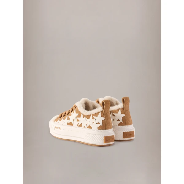 Amiri Shearling Stars Court Low Sneakers in Tan, view 4 | Sneakers | Coveti