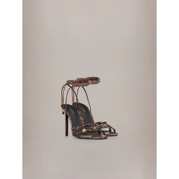 Amiri Snake MA Heeled Sandal in Brown, view 2 | Sandals | Coveti