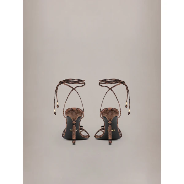 Amiri Snake MA Heeled Sandal in Brown, view 4 | Sandals | Coveti