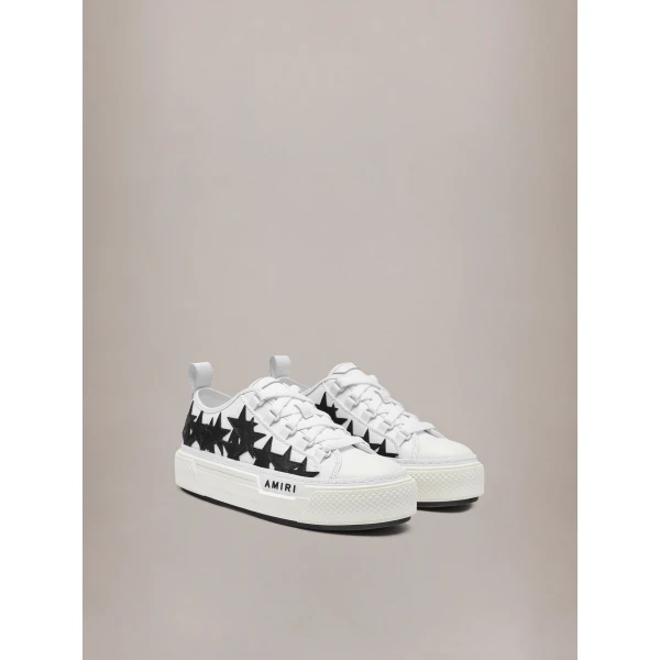 Amiri Stars Court Low Sneakers in White Black, view 2 | Sneakers | Coveti