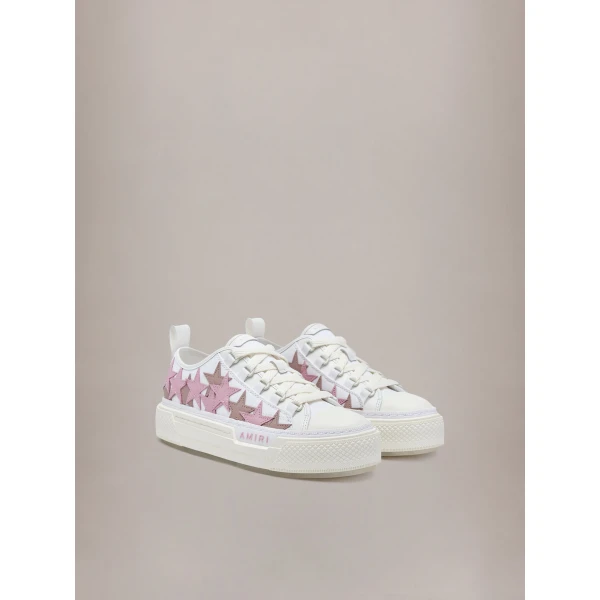 Amiri Stars Court Low Sneakers in White Pink, view 2 | Sneakers | Coveti
