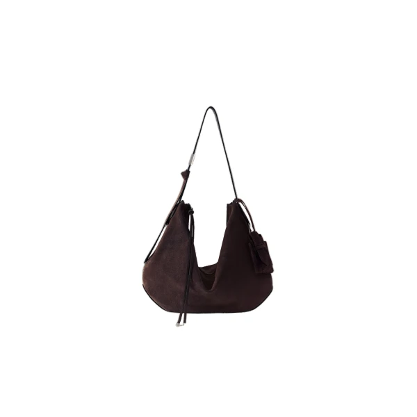 Suede Biscotto Shoulder Bag in Dark Brown