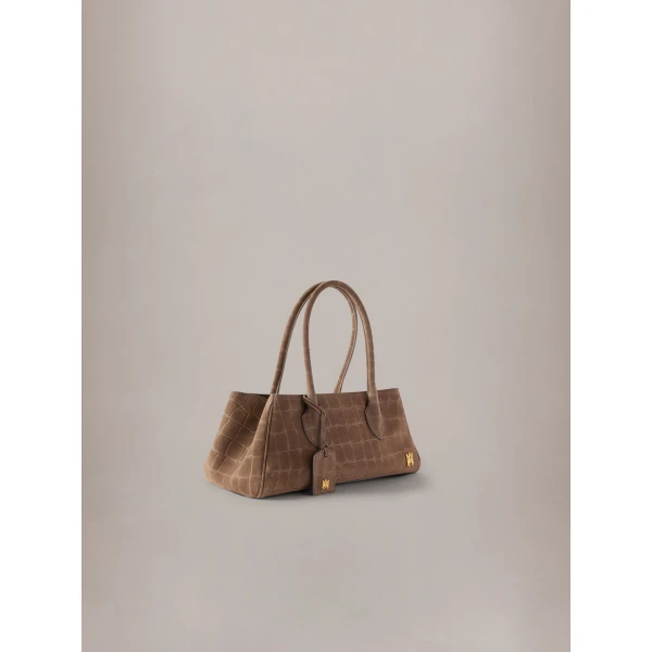 Amiri Suede Croc Honey 40 Shoulder Bag in Dark Brown, view 3 | Shoulder & Crossbody Bags | Coveti