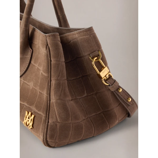 Amiri Suede Croc Honey 40 Shoulder Bag in Dark Brown, view 4 | Shoulder & Crossbody Bags | Coveti
