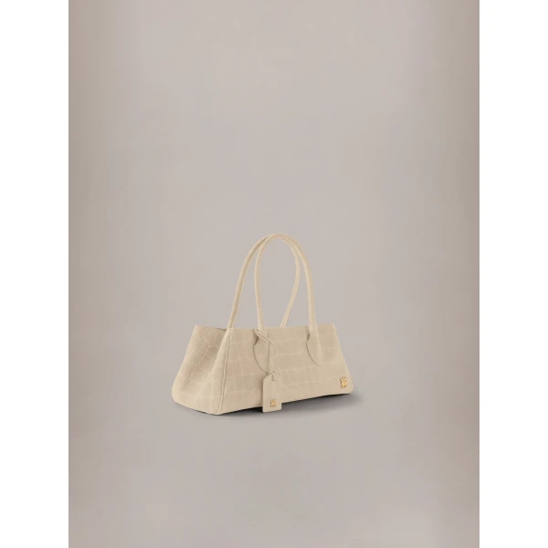 Amiri Suede Croc Honey 40 Shoulder Bag in Taupe, view 3 | Shoulder & Crossbody Bags | Coveti