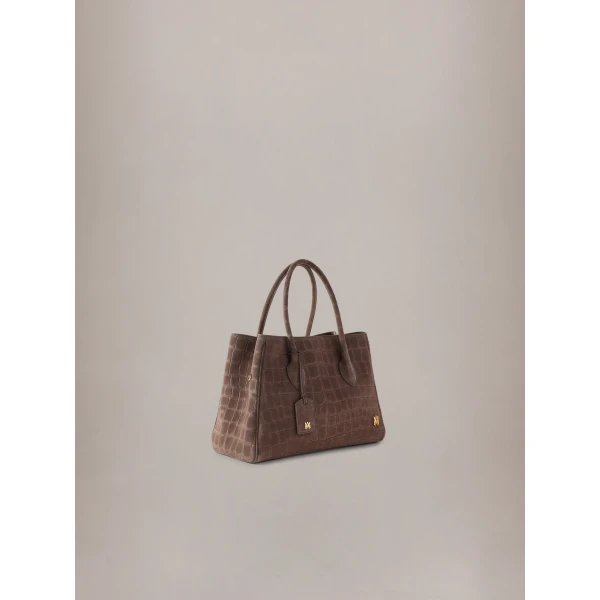 Amiri Suede Croc Honey 40 Tote in Dark Brown, view 3 | Totes & Top-Handle Bags | Coveti