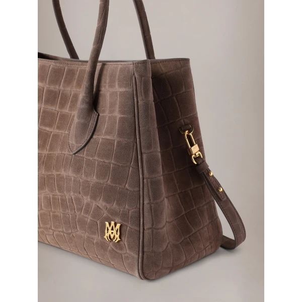 Amiri Suede Croc Honey 40 Tote in Dark Brown, view 4 | Totes & Top-Handle Bags | Coveti