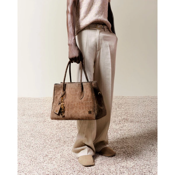 Amiri Suede Croc Honey 40 Tote in Dark Brown, view 5 | Totes & Top-Handle Bags | Coveti