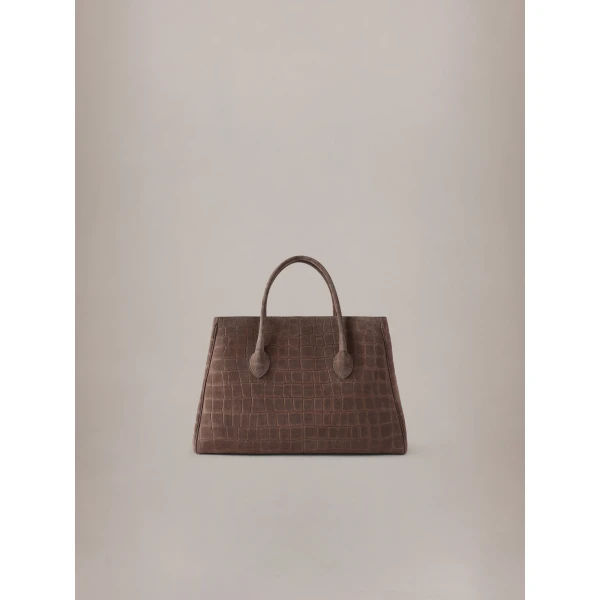 Amiri Suede Croc Honey 50 Tote in Dark Brown, view 2 | Totes & Top-Handle Bags | Coveti
