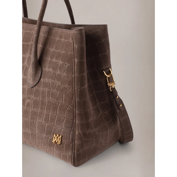 Amiri Suede Croc Honey 50 Tote in Dark Brown, view 4 | Totes & Top-Handle Bags | Coveti