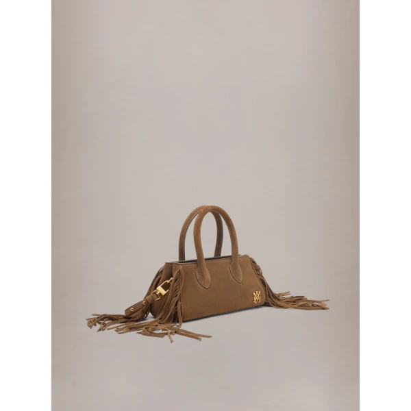 Amiri Suede Fringe Micro Honey Bag in Brown, view 3 | Mini Bags | Coveti