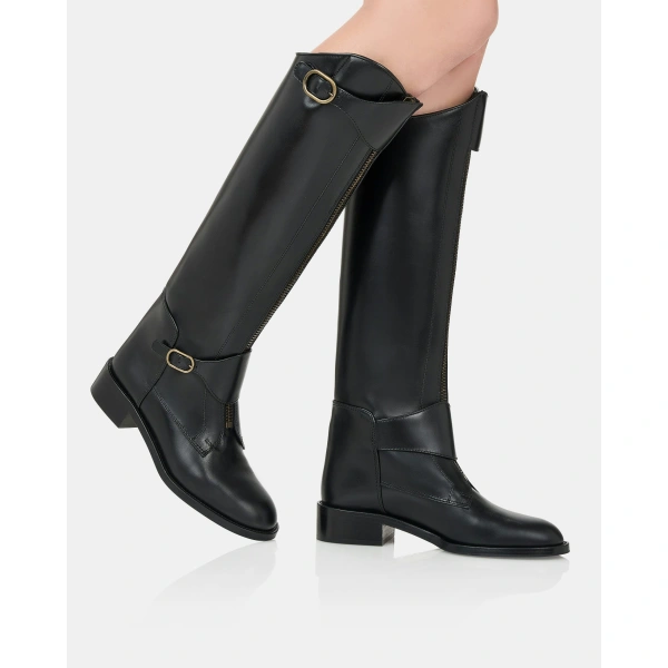 Aquazzura Alex Riding Boot in Black, view 4 | Knee-High Boots