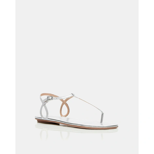Aquazzura Almost Bare Sandal Flat in Silver, view 2 | Sandals