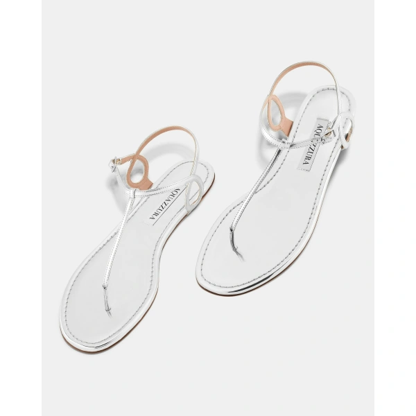 Aquazzura Almost Bare Sandal Flat in Silver, view 3 | Sandals