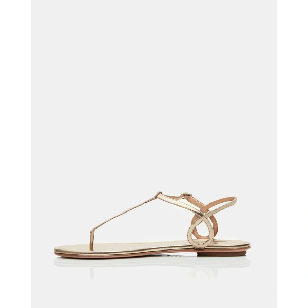 Aquazzura Almost Bare Sandal Flat in Soft Gold, view 3 | Sandals
